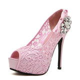 Women's Lacy High Heels Peep Toe Heels - vmlfashion-com