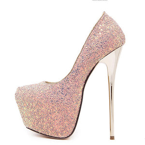 Women's Glitter Stilettos Gold High Heels Shoes - vmlfashion-com