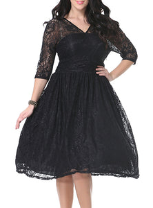 Women lace Long Sleeve Black Dress - vmlfashion-com