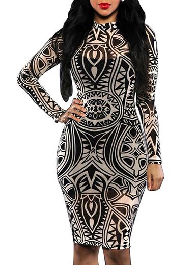 Women's Plus Size Ornately Printed Bodyfit Long sleevee Dress - vmlfashion-com