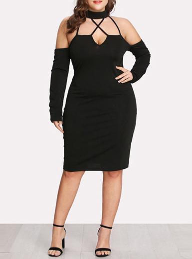 Plus-Size-Dress-Collared-Long-Sleeve-Mid-Length - vmlfashion-com