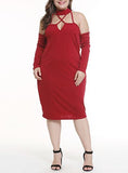 Plus-Size-Dress-Collared-Long-Sleeve-Mid-Length - vmlfashion-com