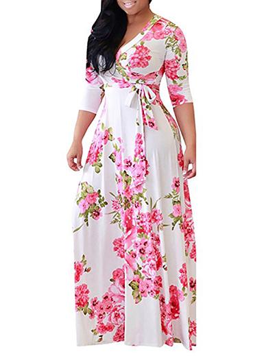 Women-Long-Flower-Dress-White-Pink - vmlfashion-com