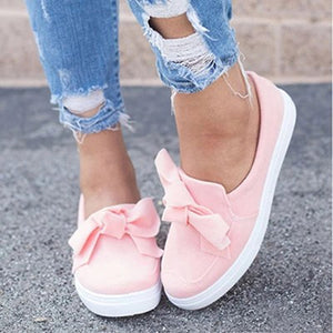 Women's Slip On Sneakers Cute Bow Trim - vmlfashion-com