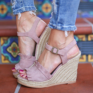 Women's Wedges Ruffled Trim Heels - vmlfashion-com