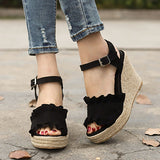 Women's Wedges Ruffled Trim Heels - vmlfashion-com