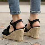 Women's Wedges Ruffled Trim Heels - vmlfashion-com