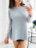 Women's Lace sleeves Round Heck Line Top - vmlfashion-com