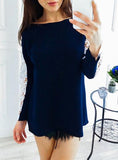 Women's Lace sleeves Round Heck Line Top - vmlfashion-com