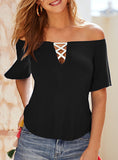 Women's Laced Front Off Shoulder Top - vmlfashion-com