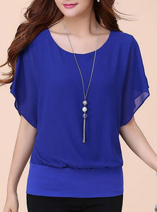 Women Short Sleeve Batwing Cut Shoulder Top - vmlfashion-com