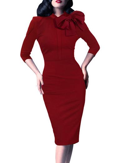 Women's Vintage Midi Decorative Bow Detail Dress - vmlfashion-com