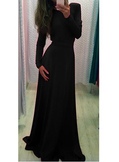 Women-Back-Fitted-Waist-Dress-Long-Sleeve-Dress - vmlfashion-com