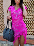 Women Lace Dress Vee Neckline - vmlfashion-com