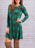 Women's Checkered Plaid Short Long sleeve Dress - vmlfashion-com