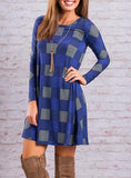 Women's Checkered Plaid Short Long sleeve Dress - vmlfashion-com