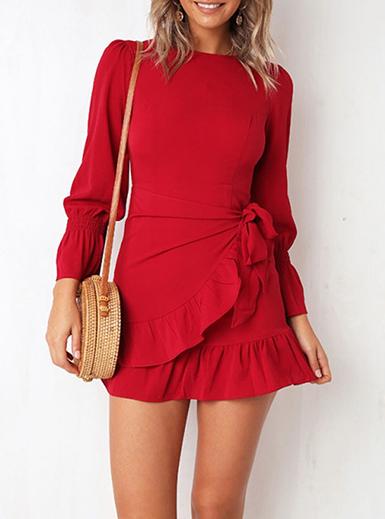 Women's Feminine Mini Dress Long Ruffled Sleeve - vmlfashion-com