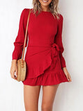 Women's Feminine Mini Dress Long Ruffled Sleeve - vmlfashion-com