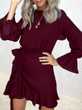 Women's Feminine Mini Dress Long Ruffled Sleeve - vmlfashion-com