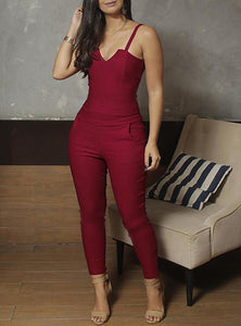 Women Jumpsuit fine strap an Pockets - vmlfashion-com