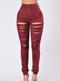 Women Red Damage Jeans - vmlfashion-com