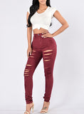 Women Red Damage Jeans - vmlfashion-com