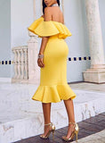 Women's Off Shoulder Pencil Ruffle Cuff And Hemline Dress - vmlfashion-com