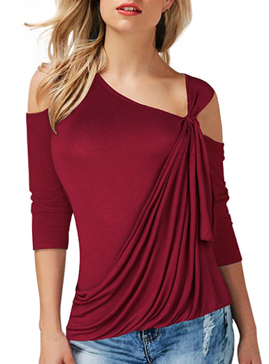 Women's Open Shoulder Side Wrap With Pleated  Top - vmlfashion-com