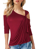 Women's Open Shoulder Side Wrap With Pleated  Top - vmlfashion-com