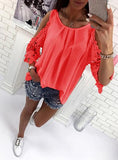 Women's Wide Round Neck Open Large Open Shoulder Top - vmlfashion-com