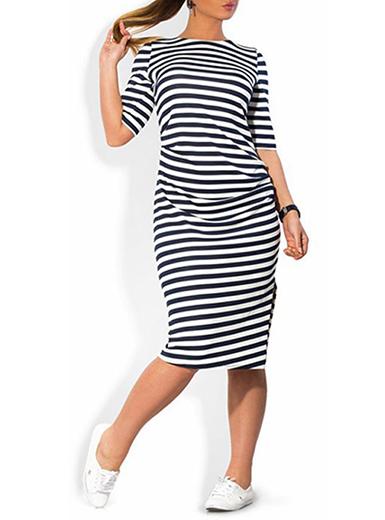 Women's Short Length Stripe Mid Lrngth Sleeve Dress - vmlfashion-com