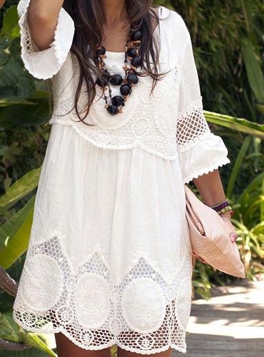 Women's LooseFitting Mini white Lace Dress - vmlfashion-com