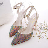 Women's Shiny Metallic Open Heel Pointed Toe Stiletto Heels Sandal - vmlfashion-com