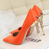 Women's Satin Stilettos Jewel Encrusted Metallic Heels Pointed Toes High Heels - vmlfashion-com