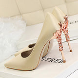 Women's Satin Stilettos Jewel Encrusted Metallic Heels Pointed Toes High Heels - vmlfashion-com