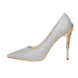 Women's Satin Stilettos Jewel Encrusted Metallic Heels Pointed Toes High Heels - vmlfashion-com