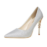 Women's Satin Stilettos Jewel Encrusted Metallic Heels Pointed Toes High Heels - vmlfashion-com