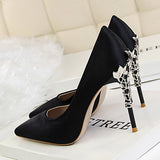 Women's Satin Stilettos Jewel Encrusted Metallic Heels Pointed Toes High Heels - vmlfashion-com