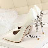 Women's Satin Stilettos Jewel Encrusted Metallic Heels Pointed Toes High Heels - vmlfashion-com