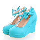 Women's Wedge Upper Ankle Bow Tie Embellishment High Heels Shoes - vmlfashion-com