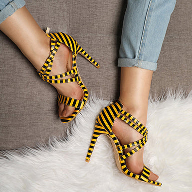 Women's Uniquely Striped Stilettos Open Toes - vmlfashion-com