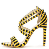 Women's Uniquely Striped Stilettos Open Toes - vmlfashion-com