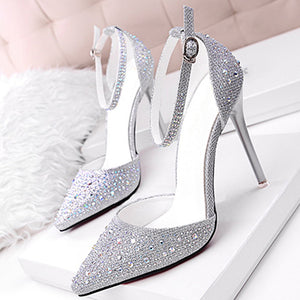 Women's encrusted Stilettos with Ankle Straps Pointed Toes - vmlfashion-com