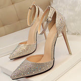 Women's encrusted Stilettos with Ankle Straps Pointed Toes - vmlfashion-com