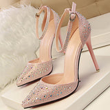 Women's encrusted Stilettos with Ankle Straps Pointed Toes - vmlfashion-com