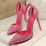 Women's encrusted Stilettos with Ankle Straps Pointed Toes - vmlfashion-com