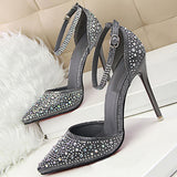 Women's encrusted Stilettos with Ankle Straps Pointed Toes - vmlfashion-com