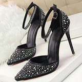 Women's encrusted Stilettos with Ankle Straps Pointed Toes - vmlfashion-com