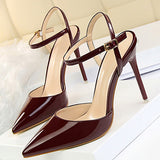 Women's Leather Stilettos Pointed Toes Double Straps - vmlfashion-com