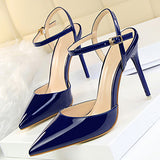 Women's Leather Stilettos Pointed Toes Double Straps - vmlfashion-com